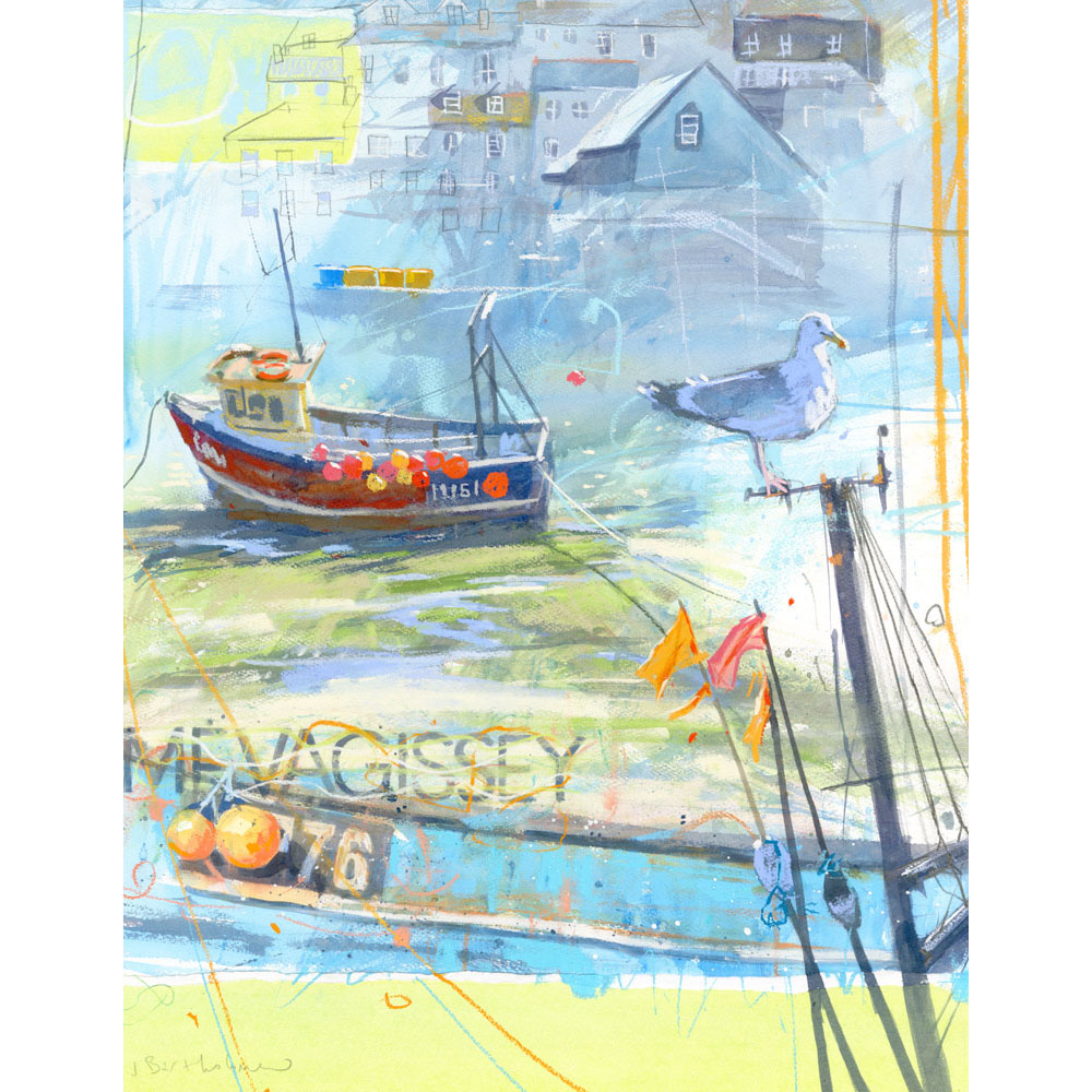 Cornish montage series - Mevagissey - coastal harbour art painting and print Cornish montage series - Mevagissey - coastal harbour art painting and print